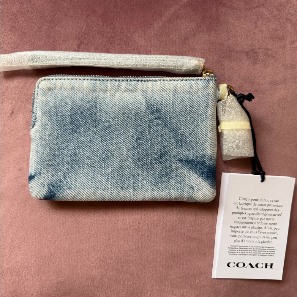 Coach Corner Zip Wristlet In Loved Denim  with Charms - Picture 2 of 4